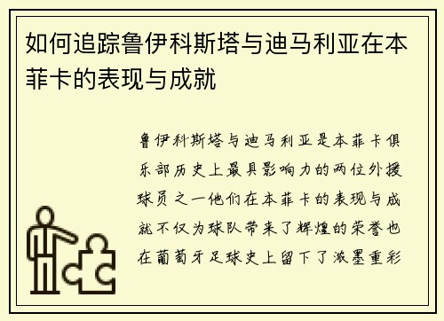 如何追踪鲁伊科斯塔与迪马利亚在本菲卡的表现与成就